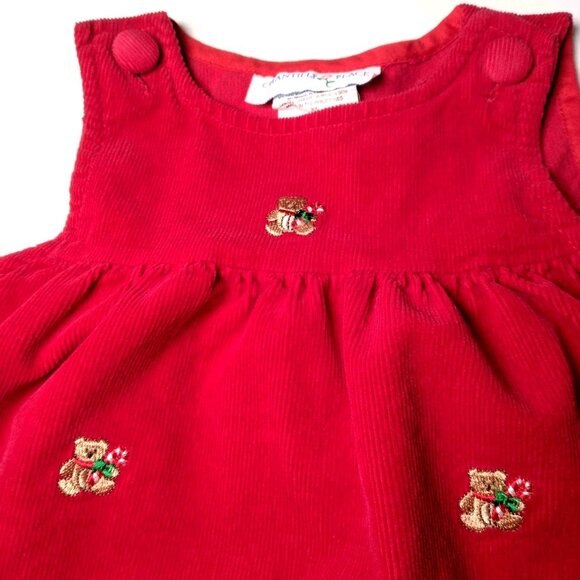 Vtg Chantilly Place Christmas Jumper Dress 24M Corduroy Teddy Bear Candy Candy - Picture 5 of 7